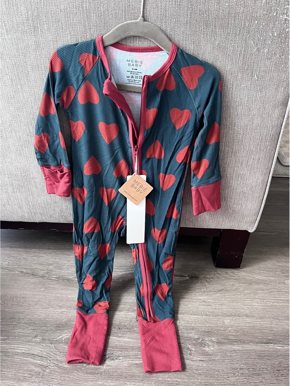 Mebie Baby zip bamboo sleeper heart print